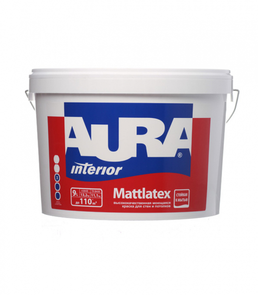 Краска водно-дисперсионная Aura Interior Mattlatex моющаяся белая основа А 9 л